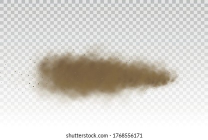 Brown dusty cloud or dry sand flying with a gust of wind, sandstorm. Flying sand. Dust cloud. Brown smoke realistic texture vector illustration. EPS 10.