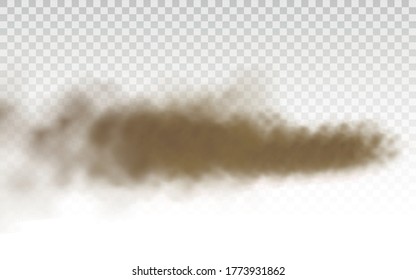 Brown dusty cloud or dry sand flying with a gust of wind, sandstorm. Flying sand. Dust cloud. Brown smoke realistic texture vector illustration. EPS 10.