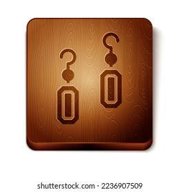 Brown Earrings icon isolated on white background. Jewelry accessories. Wooden square button. Vector