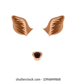 Brown ears and black nose of little deer. Animal mask for carnival. Detailed flat vector design for mobile messenger or application