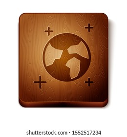 Brown Earth globe icon isolated on white background. World or Earth sign. Global internet symbol. Geometric shapes. Wooden square button. Vector Illustration
