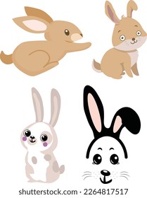 Brown Easter Bunnies Clipart Set, Vector


