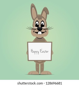 brown easter bunny hold signboard green background