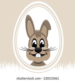 brown easter bunny white egg beige background