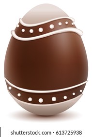 Brown Easter egg decorated with white chocolate. Isolated vector illustration