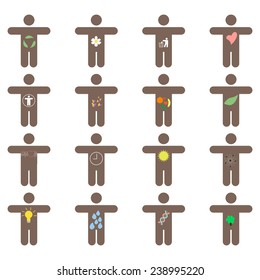 Brown ecologic  pictogram icons with different lifestyle