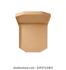 Brown ecological package box made of natural corrugated cardboard. Vector mockup of mailing parcel box, pizza packaging, delivery container