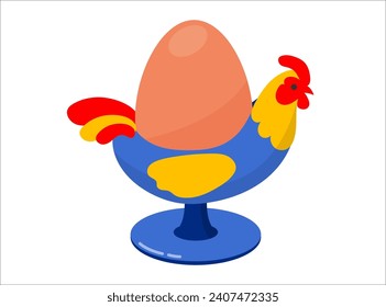 Huevo marrón en taza de huevo con forma de pollo. Ilustración del vector