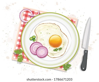 brown egg omelet vector illustration with onion pieces