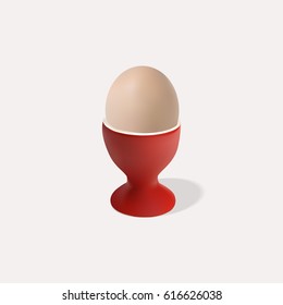 Brown egg in a red cup isolated on white background. Vector illustration.
