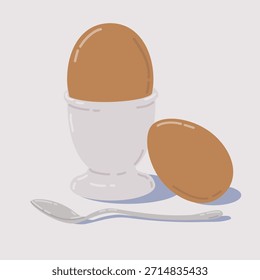 A brown egg in a stand on a white background.