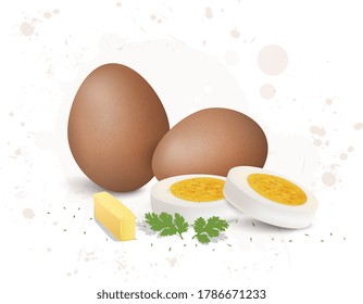 Ilustración vectorial de huevo marrón con huevo blanco hervido