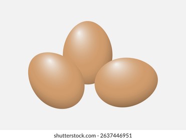 Brown eggs 3D arranged together on a neutral surface for a fresh culinary presentation. Healthy eating. Set of protein and vitamins. Vector illustration
