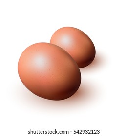 Brown eggs closeup on a white background.