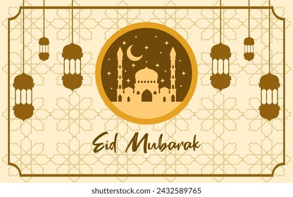 brown Eid Mubarak greeting template. design for banners, promotions and others
