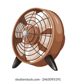 Brown electric table fan, cartoon portable ventilator. Round desk fan with propeller to blow and ventilate air, indoor ventilation mascot, cartoon home or office equipment vector illustration