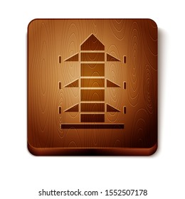 Brown Electric tower used to support an overhead power line icon isolated on white background. High voltage power pole line. Wooden square button. Vector Illustration