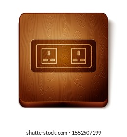 Brown Electrical outlet icon isolated on white background. Power socket. Rosette symbol. Wooden square button. Vector Illustration