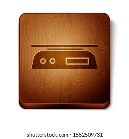 Brown Electronic scales icon isolated on white background. Weight measure equipment. Wooden square button. Vector Illustration
