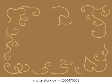 Brown elegant decorative frame with curls. Color background, poster. Graphic illustration. Drawn object, modern