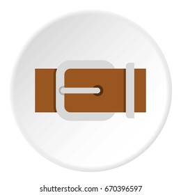 Brown elegant leather belt icon in flat circle isolated vector illustration for web