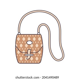 Brown elegant luxury shoulder bag messenger with fashionable brand monogram style pattern and long strap isolated vector