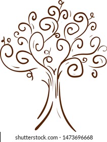 A brown elegant ornament tree, vector, color drawing or illustration.