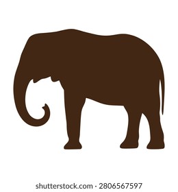 Brown elephant standing on white background, animal silhouette, wildlife illustration