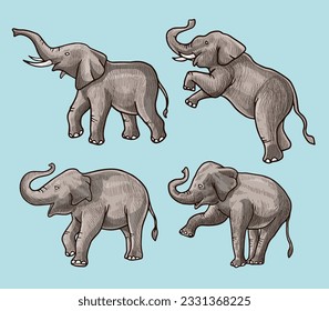 brown Elephant  vector illustration consisting of three images