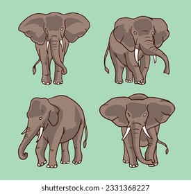 ilustración vectorial de elefante marrón compuesta por tres imágenes