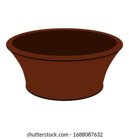 Brown empty ceramic flower pot. Vector isolated painting art