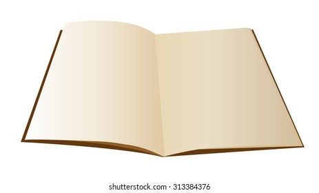 Brown empty note book opened vector, vintage look isolated on white background