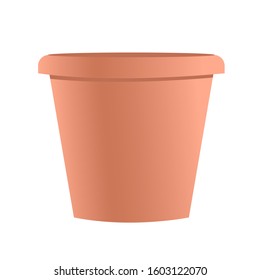 Brown empty pot without flowers. Vector isolated illustration.