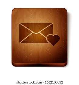 Brown Envelope with 8 March icon isolated on white background. Message love. Letter love and romance. International Happy Women Day. Wooden square button. Vector Illustration