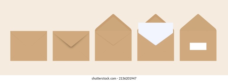 Brown Envelope Front And Back On Beige Background. Letter Top View. Vector Illustration