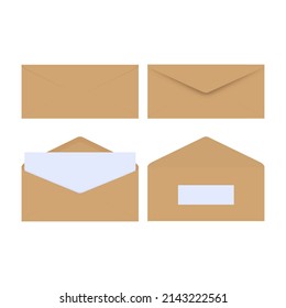 Brown Envelope Front And Back On Beige Background. Letter Top View. Vector Illustration