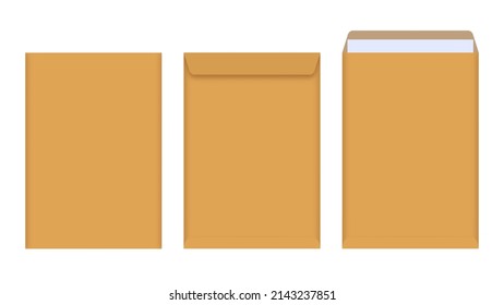 Brown Envelope Front And Back On Beige Background. Letter Top View. Vector Illustration