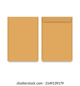 Brown Envelope Front And Back On Beige Background. Letter Top View. Vector Illustration