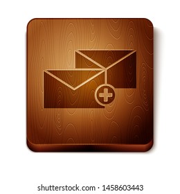 Brown Envelope icon isolated on white background. Received message concept. New, email incoming message, sms. Mail delivery service. Wooden square button. Vector Illustration