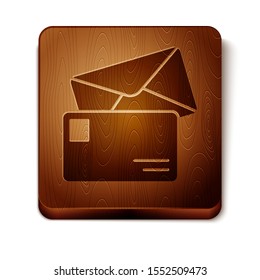 Brown Envelope icon isolated on white background. Email message letter symbol. Wooden square button. Vector Illustration