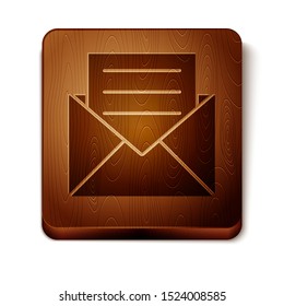 Brown Envelope with invitation card icon isolated on white background. Wooden square button. Vector Illustration