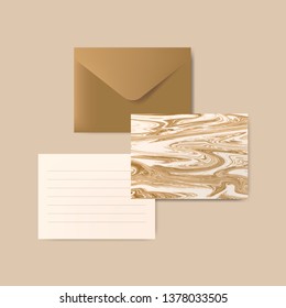 Brown envelope with letter and marble abstract postcard vector