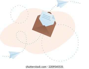 Brown envelope with letter vector illustration. Mail sending and delivery concept.