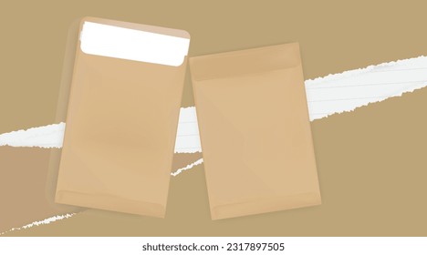 brown envelope and brown paper For documents, letters, vectors for loading documents for sending forms. Office envelope, paper letter illustration