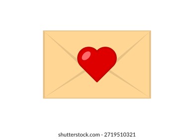 Sobre marrón con corazón rojo aislado sobre fondo blanco. Símbolo de mensaje romántico. Diseño gráfico de Vector