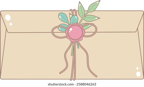 Brown Envelope Tied with Twine. Cute and Simple Style.