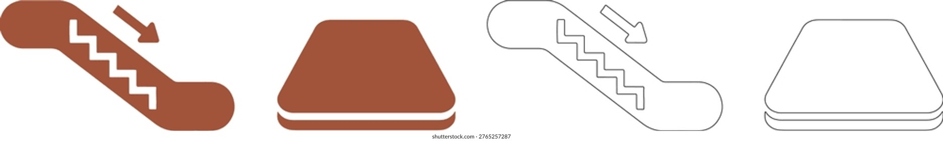 Brown escalator with downward arrow and outline escalator