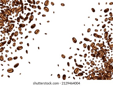 Brown EspressoCoffee Abstract Vector White Background. Graphic Seed Wallpaper. Black Realistic Pile Pattern. Sketch Robusta Illustration.