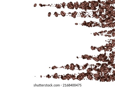 Brown EspressoCoffee Drawn Vector White Background. Abstract Grain Illustration. Black Sketch Arabic Wallpaper. Roasted Seed Banner.