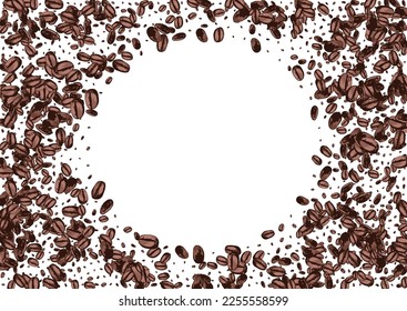 Brown EspressoCoffee Realistic Vector White Background. Abstract Arabic Texture. Black Roasted Robusta Design. Organic Grain Pattern.